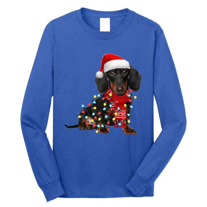 Funny Santa Dachshund Christmas Tree Lights Xmas Dog Mom Funny Gift Long Sleeve Shirt