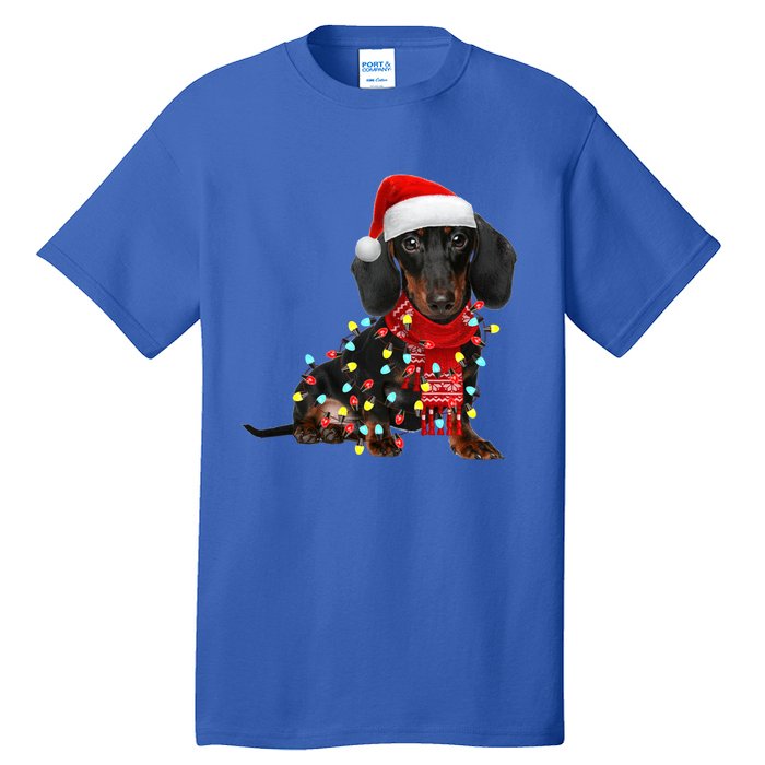 Funny Santa Dachshund Christmas Tree Lights Xmas Dog Mom Funny Gift Tall T-Shirt