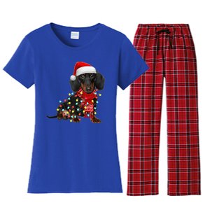 Funny Santa Dachshund Christmas Tree Lights Xmas Dog Mom Funny Gift Women's Flannel Pajama Set