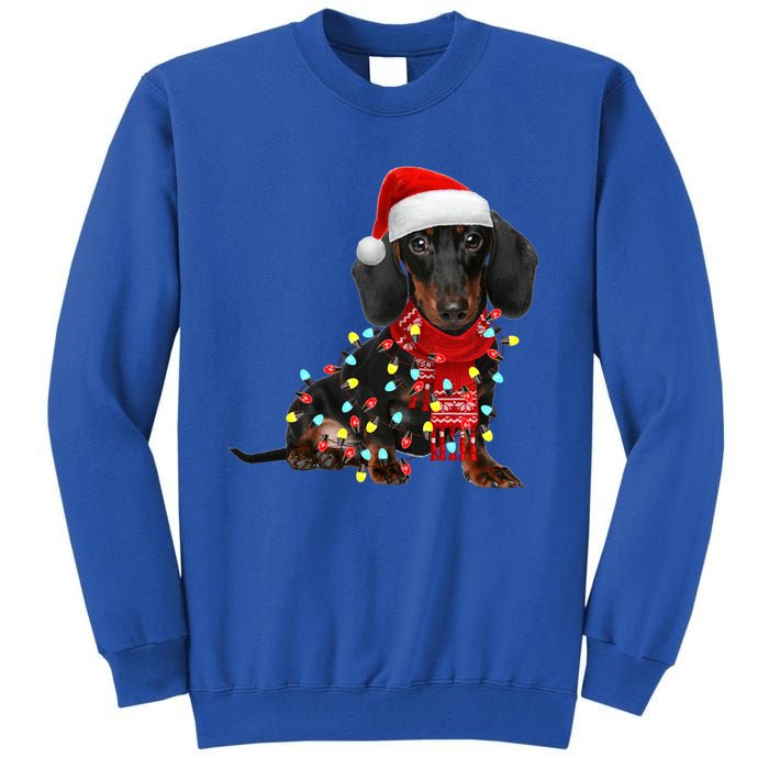 Funny Santa Dachshund Christmas Tree Lights Xmas Dog Mom Funny Gift Tall Sweatshirt