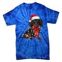 Funny Santa Dachshund Christmas Tree Lights Xmas Dog Mom Funny Gift Tie-Dye T-Shirt