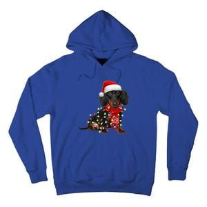 Funny Santa Dachshund Christmas Tree Lights Xmas Dog Mom Funny Gift Tall Hoodie