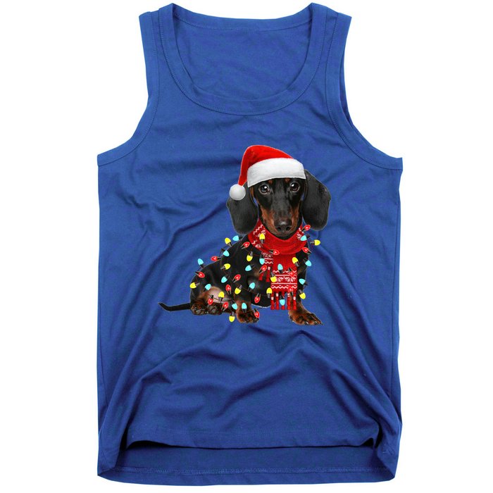 Funny Santa Dachshund Christmas Tree Lights Xmas Dog Mom Funny Gift Tank Top