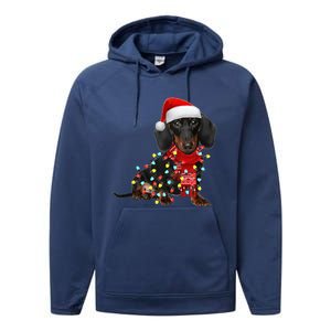 Funny Santa Dachshund Christmas Tree Lights Xmas Dog Mom Funny Gift Performance Fleece Hoodie