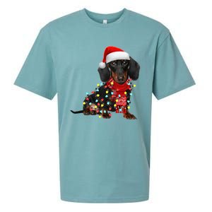 Funny Santa Dachshund Christmas Tree Lights Xmas Dog Mom Funny Gift Sueded Cloud Jersey T-Shirt