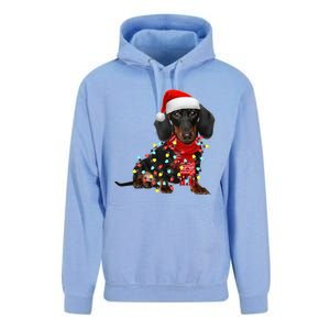 Funny Santa Dachshund Christmas Tree Lights Xmas Dog Mom Funny Gift Unisex Surf Hoodie