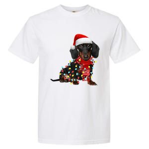 Funny Santa Dachshund Christmas Tree Lights Xmas Dog Mom Funny Gift Garment-Dyed Heavyweight T-Shirt