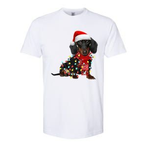 Funny Santa Dachshund Christmas Tree Lights Xmas Dog Mom Funny Gift Softstyle CVC T-Shirt