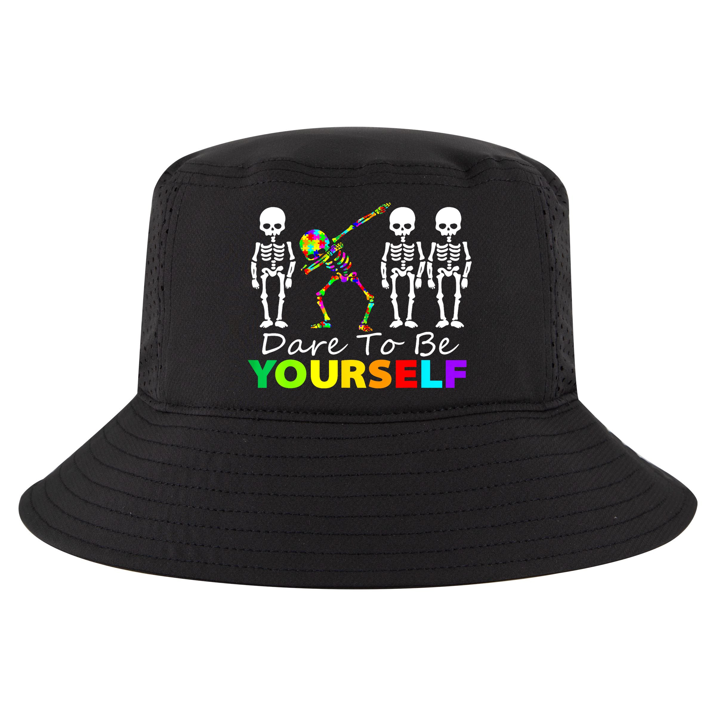 Funny Skeleton Dabbing Dare To Be Yourself Autism Awareness Gift Cool Comfort Performance Bucket Hat