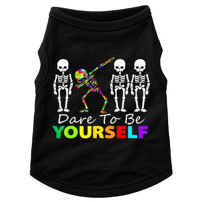 Funny Skeleton Dabbing Dare To Be Yourself Autism Awareness Gift Doggie Tank