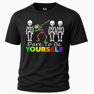Funny Skeleton Dabbing Dare To Be Yourself Autism Awareness Gift Performance Shirt