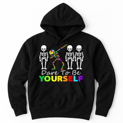 Funny Skeleton Dabbing Dare To Be Yourself Autism Awareness Gift Hoodie