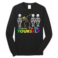 Funny Skeleton Dabbing Dare To Be Yourself Autism Awareness Gift Long Sleeve Shirt