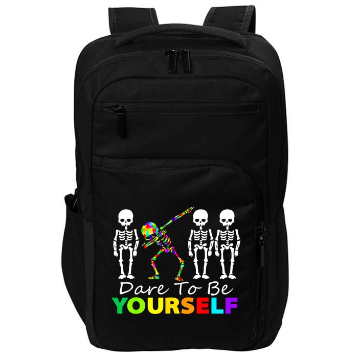 Funny Skeleton Dabbing Dare To Be Yourself Autism Awareness Gift Impact Tech Backpack