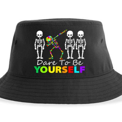 Funny Skeleton Dabbing Dare To Be Yourself Autism Awareness Gift Sustainable Bucket Hat