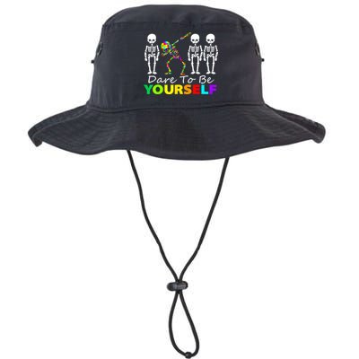 Funny Skeleton Dabbing Dare To Be Yourself Autism Awareness Gift Bucket Hat