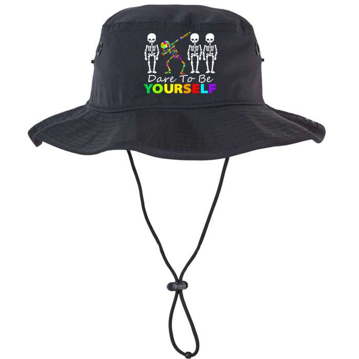 Funny Skeleton Dabbing Dare To Be Yourself Autism Awareness Gift Bucket Hat