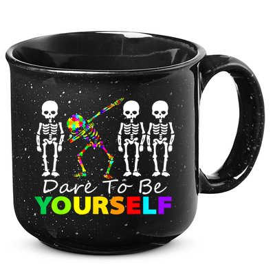 Funny Skeleton Dabbing Dare To Be Yourself Autism Awareness Gift 15oz Campfire Ceramic Mug