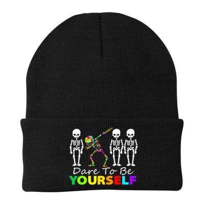Funny Skeleton Dabbing Dare To Be Yourself Autism Awareness Gift Beanie