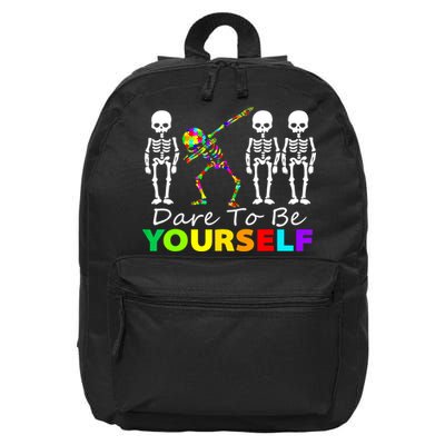 Funny Skeleton Dabbing Dare To Be Yourself Autism Awareness Gift 16 in Basic Backpack