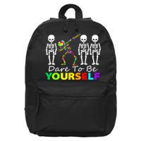 Funny Skeleton Dabbing Dare To Be Yourself Autism Awareness Gift 16 in Basic Backpack