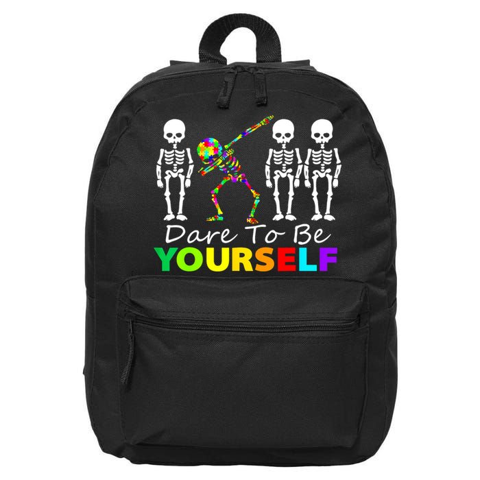 Funny Skeleton Dabbing Dare To Be Yourself Autism Awareness Gift 16 in Basic Backpack