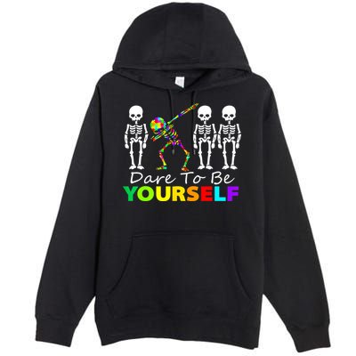 Funny Skeleton Dabbing Dare To Be Yourself Autism Awareness Gift Premium Pullover Hoodie