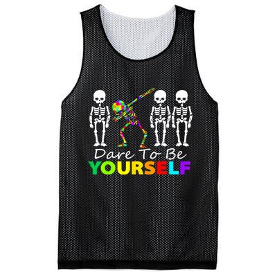 Funny Skeleton Dabbing Dare To Be Yourself Autism Awareness Gift Mesh Reversible Basketball Jersey Tank