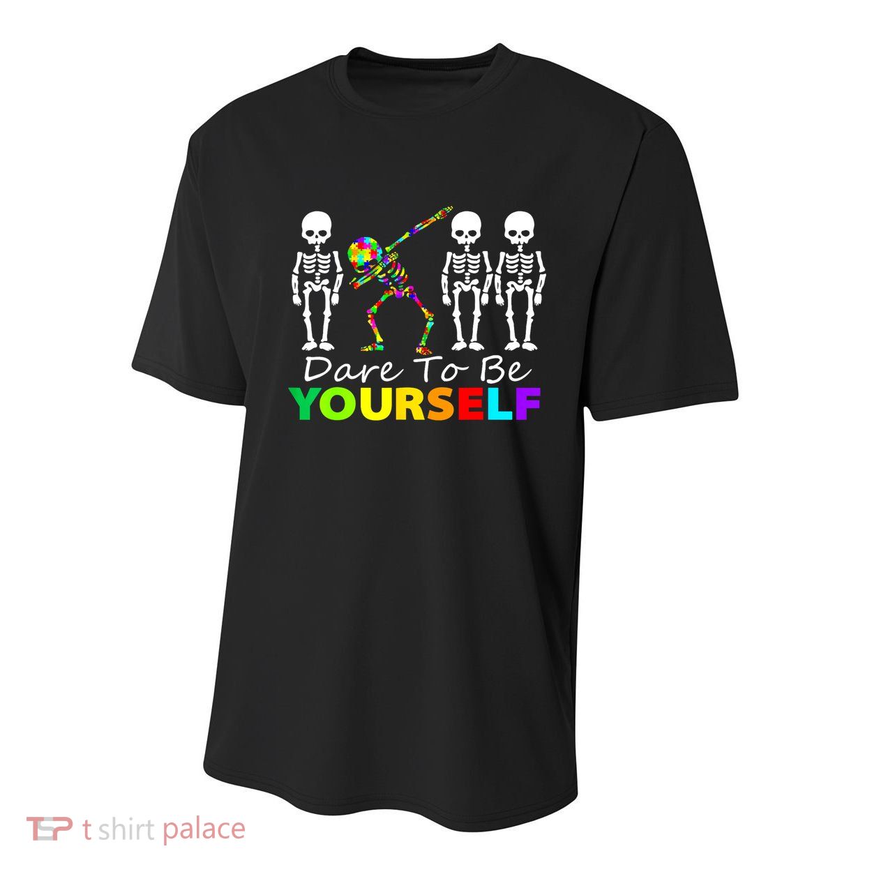 Funny Skeleton Dabbing Dare To Be Yourself Autism Awareness Gift Youth Performance Sprint T-Shirt