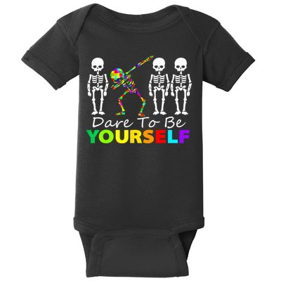 Funny Skeleton Dabbing Dare To Be Yourself Autism Awareness Gift Baby Bodysuit