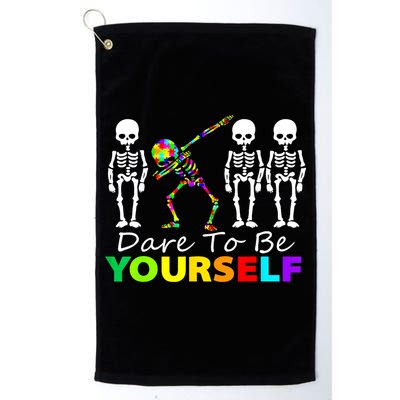Funny Skeleton Dabbing Dare To Be Yourself Autism Awareness Gift Golf Towel