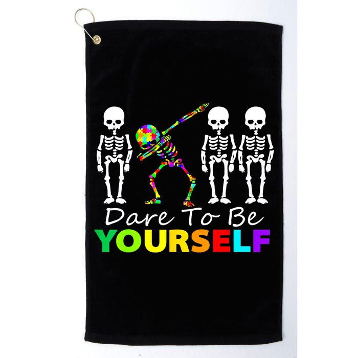 Funny Skeleton Dabbing Dare To Be Yourself Autism Awareness Gift Golf Towel