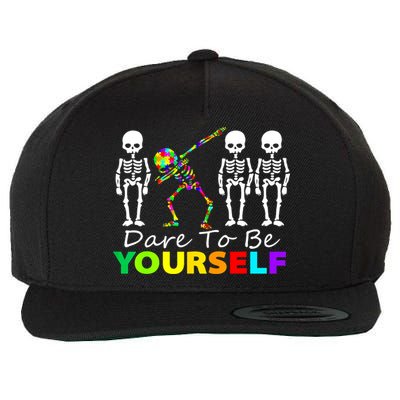 Funny Skeleton Dabbing Dare To Be Yourself Autism Awareness Gift Wool Snapback Cap