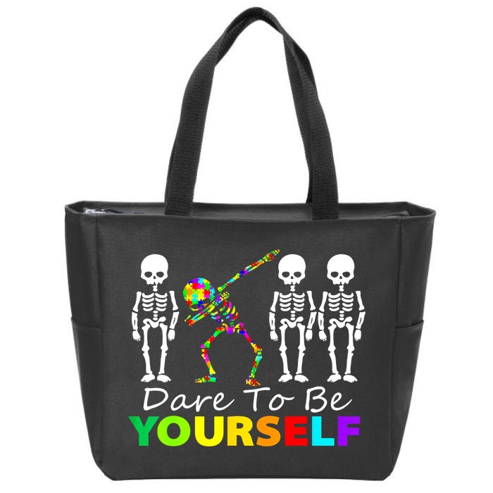 Funny Skeleton Dabbing Dare To Be Yourself Autism Awareness Gift Zip Tote Bag