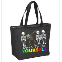 Funny Skeleton Dabbing Dare To Be Yourself Autism Awareness Gift Zip Tote Bag