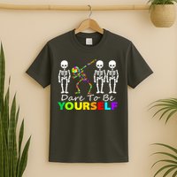 Funny Skeleton Dabbing Dare To Be Yourself Autism Awareness Gift T-Shirt