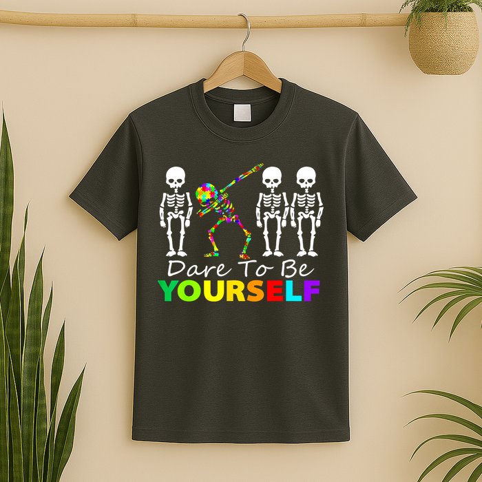 Funny Skeleton Dabbing Dare To Be Yourself Autism Awareness Gift T-Shirt