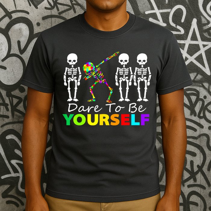 Funny Skeleton Dabbing Dare To Be Yourself Autism Awareness Gift T-Shirt