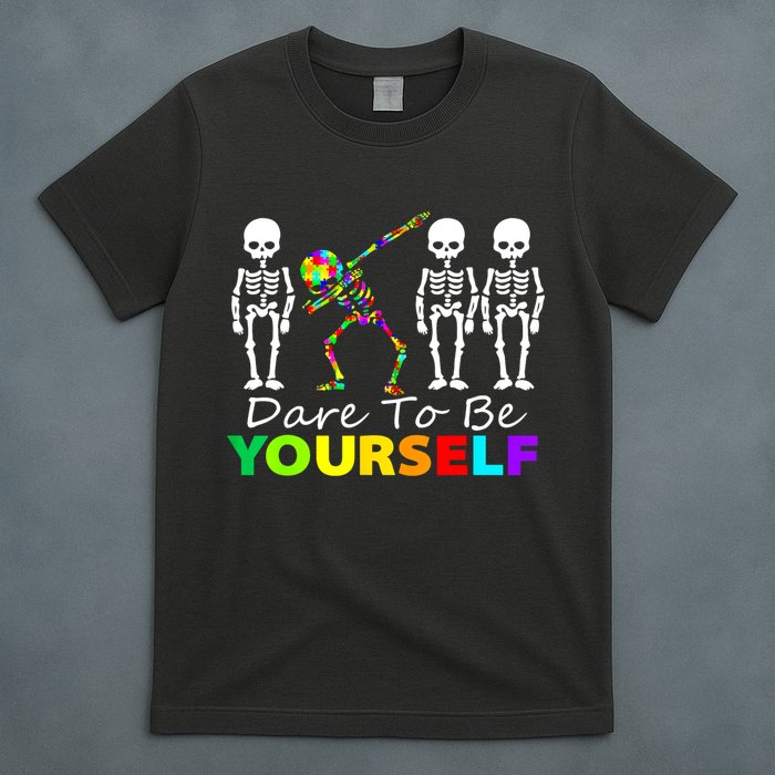 Funny Skeleton Dabbing Dare To Be Yourself Autism Awareness Gift T-Shirt