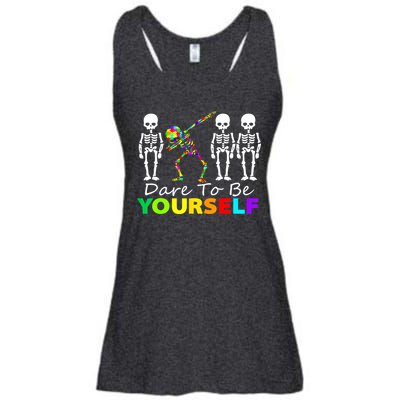 Funny Skeleton Dabbing Dare To Be Yourself Autism Awareness Gift Ladies Essential Flowy Tank