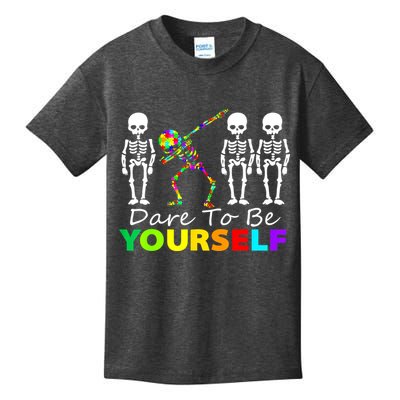 Funny Skeleton Dabbing Dare To Be Yourself Autism Awareness Gift Kids T-Shirt