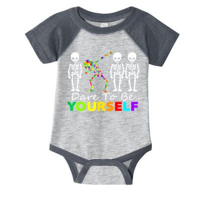 Funny Skeleton Dabbing Dare To Be Yourself Autism Awareness Gift Infant Baby Jersey Bodysuit