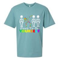 Funny Skeleton Dabbing Dare To Be Yourself Autism Awareness Gift Sueded Cloud Jersey T-Shirt