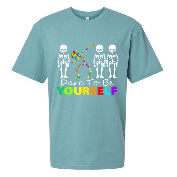 Funny Skeleton Dabbing Dare To Be Yourself Autism Awareness Gift Sueded Cloud Jersey T-Shirt