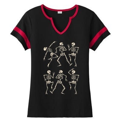 Funny Skeletons Dance Halloween Ladies Halftime Notch Neck Tee