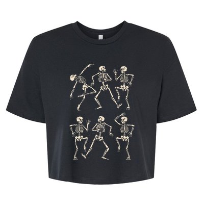 Funny Skeletons Dance Halloween Bella+Canvas Jersey Crop Tee