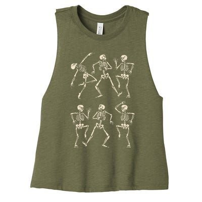 Funny Skeletons Dance Halloween Women's Racerback Cropped Tank