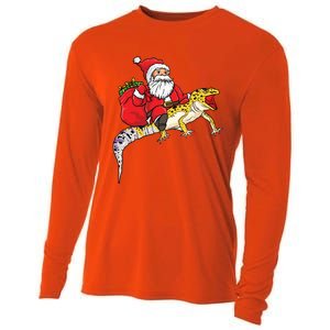 Fun Santa Delivering Presents On Leopard Gecko Lizard Gift Cooling Performance Long Sleeve Crew