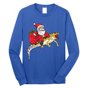 Fun Santa Delivering Presents On Leopard Gecko Lizard Gift Long Sleeve Shirt