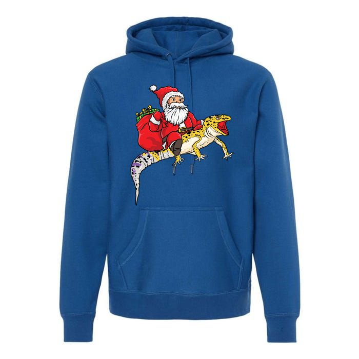 Fun Santa Delivering Presents On Leopard Gecko Lizard Gift Premium Hoodie